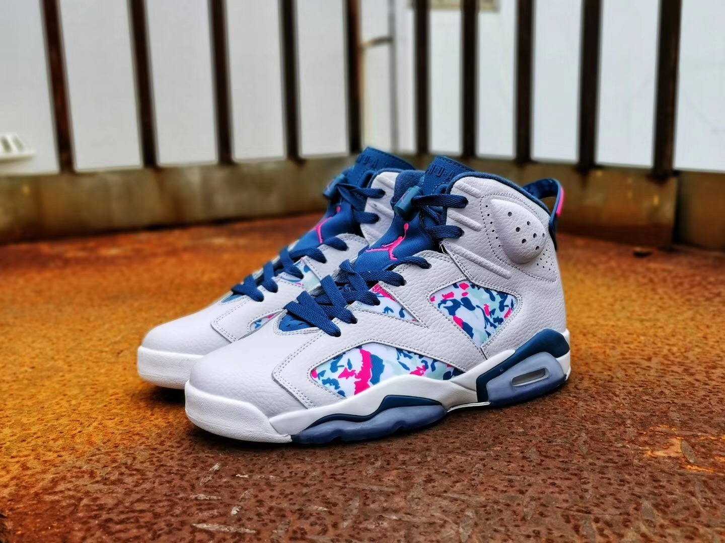 2019 Air Jordan 6 Painting Print White Blue Shoes